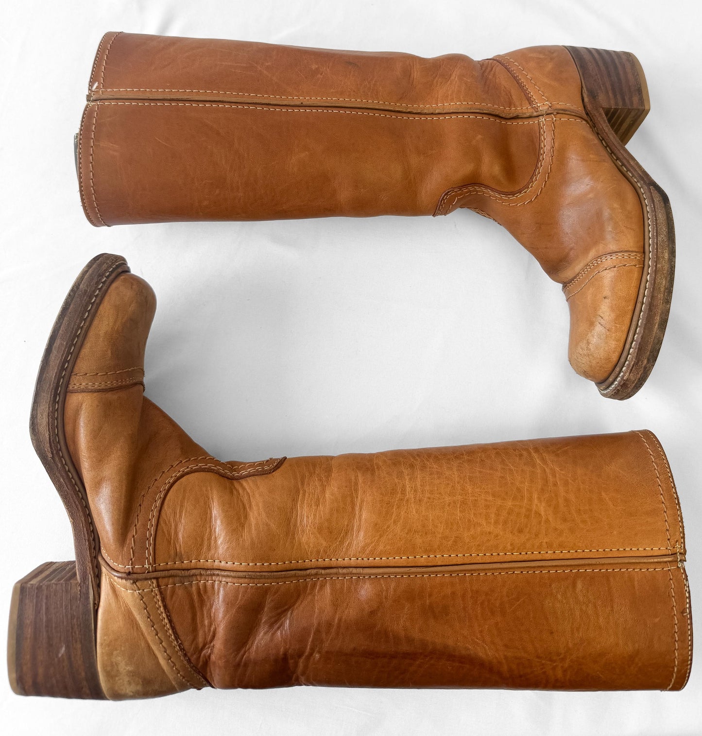 Vintage 70s Bort Carleton Tan Brown Leather Campus Style Knee High Boots, Approx. Women's Sz. 7