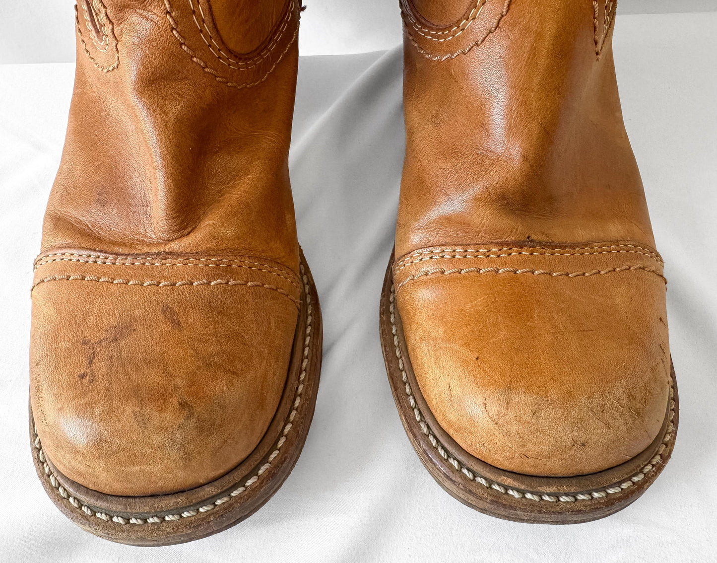 Vintage 70s Bort Carleton Tan Brown Leather Campus Style Knee High Boots, Approx. Women's Sz. 7