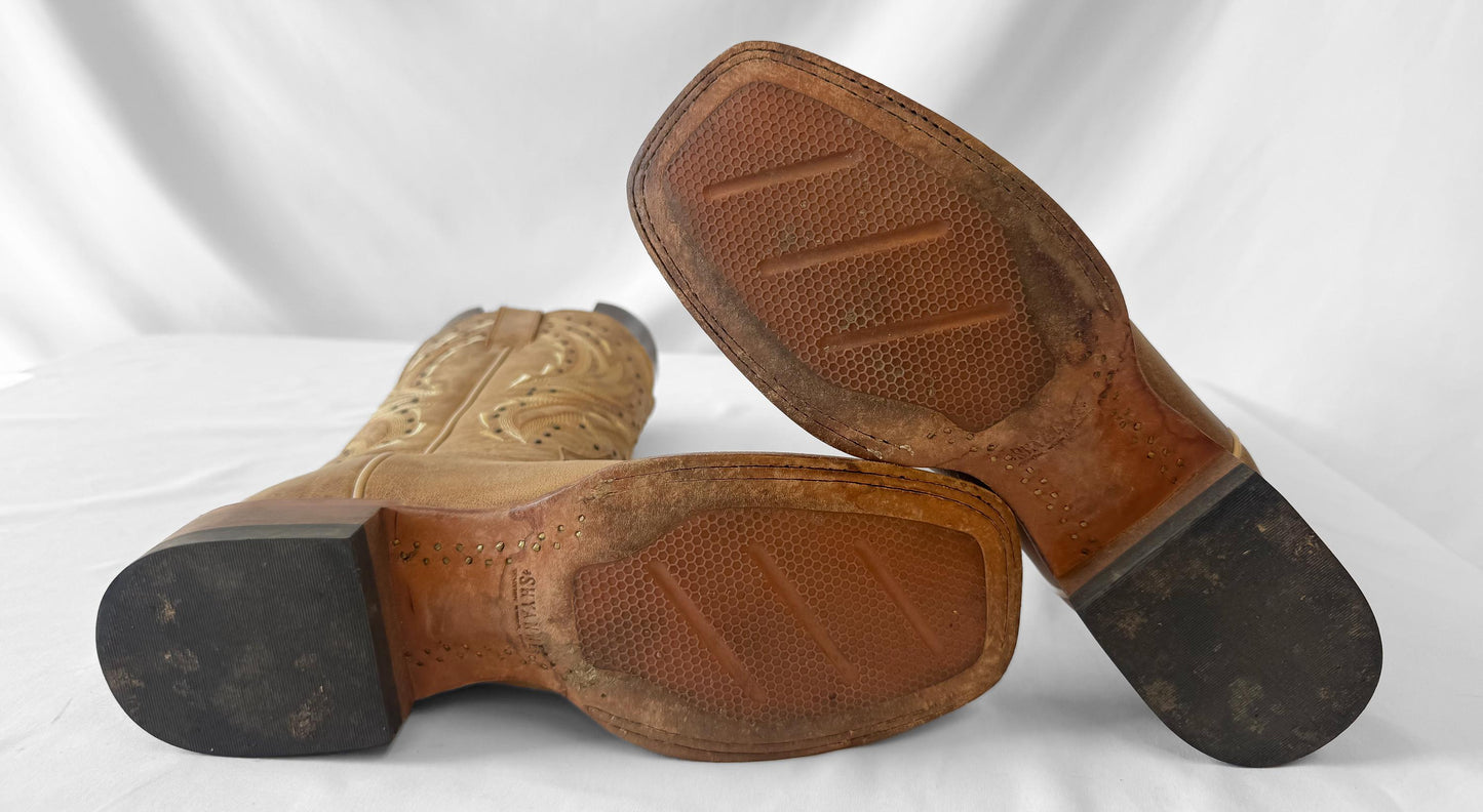 Vintage Style Shyanne Tan Studded Hybrid Leather TPU Imogen Cowboy Boots, Women's Sz. 9M, Unique Western Festival Style Boots