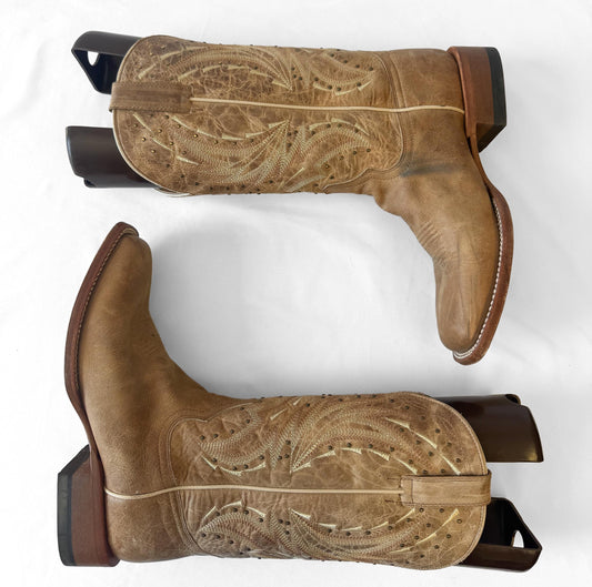 Vintage Style Shyanne Tan Studded Hybrid Leather TPU Imogen Cowboy Boots, Women's Sz. 9M, Unique Western Festival Style Boots