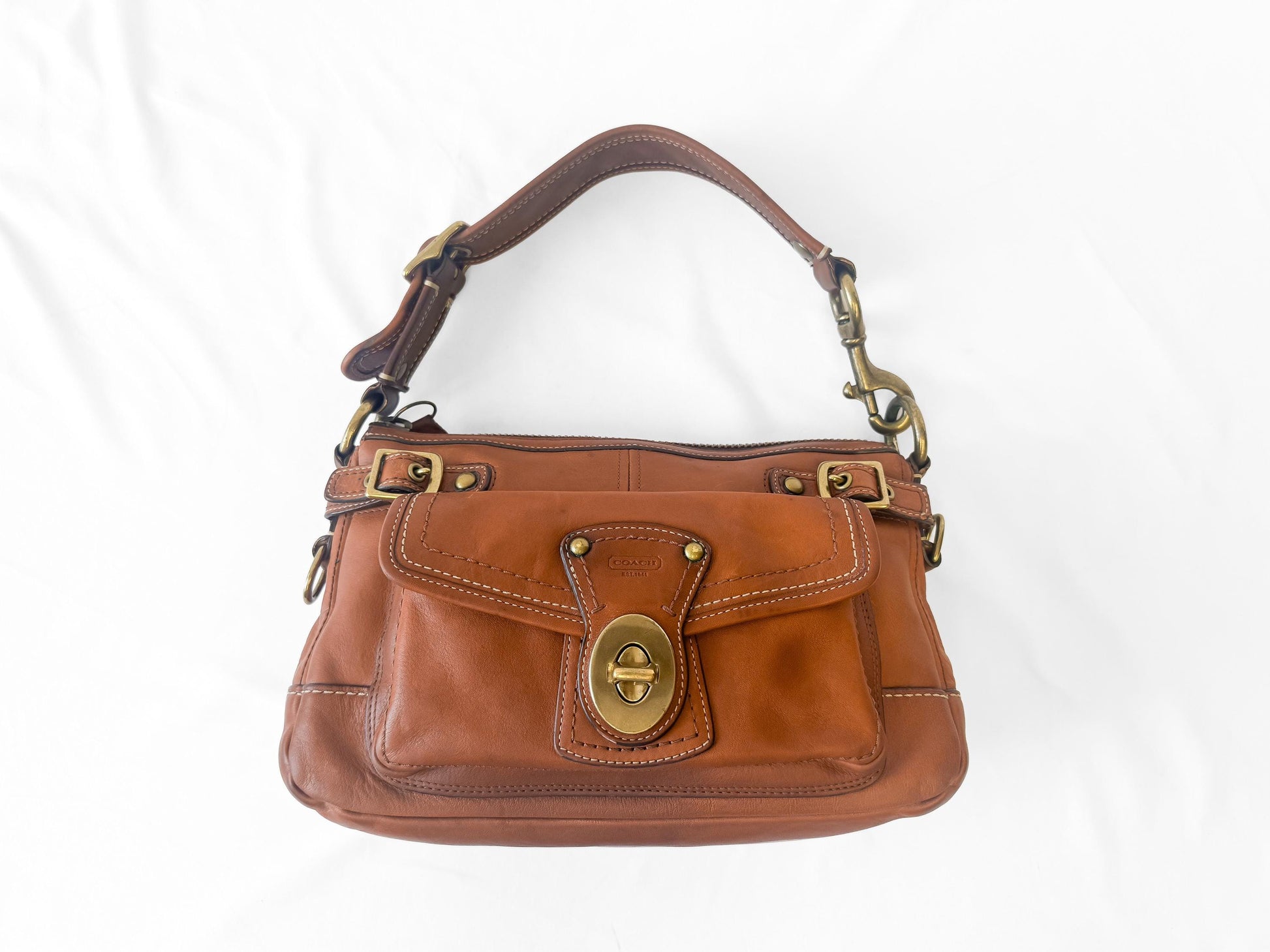 Y2K 00s Coach Legacy Leigh 65th Anniversary Cognac Brown Leather Turnlock Shoulder Bag, Style 11127