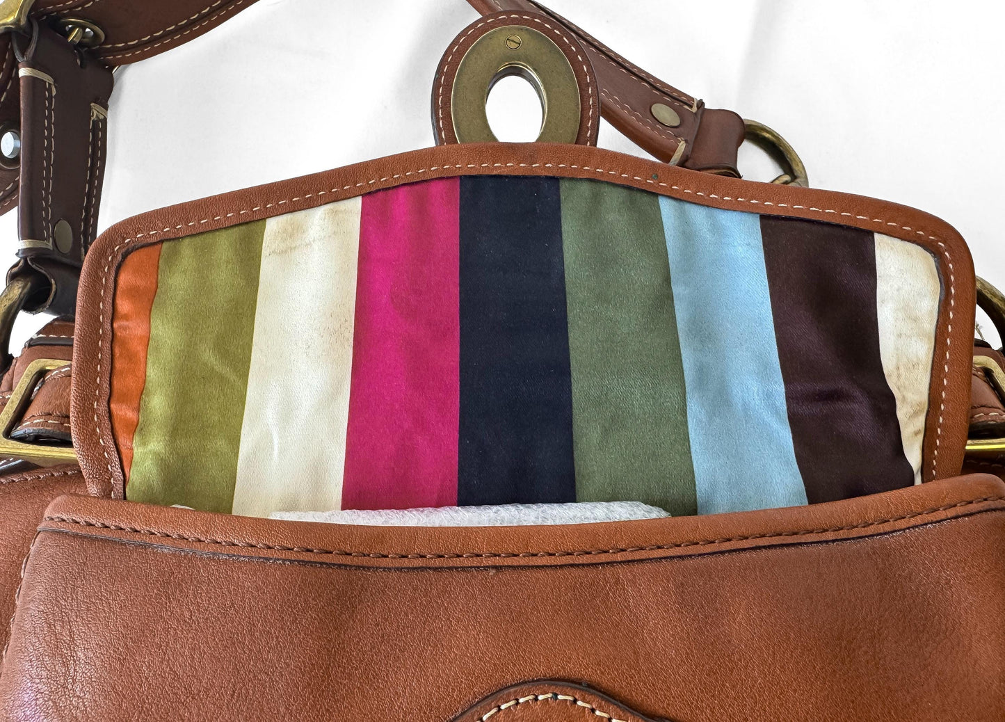 Y2K 00s Coach Legacy Leigh 65th Anniversary Cognac Brown Leather Turnlock Shoulder Bag, Style 11127