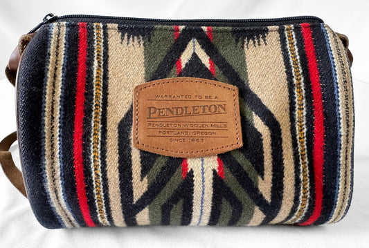 Vintage Style Pendleton Tan Multicolor Aztec Southwest Print Wool Crossbody Bag, Unique Western Style Handbag