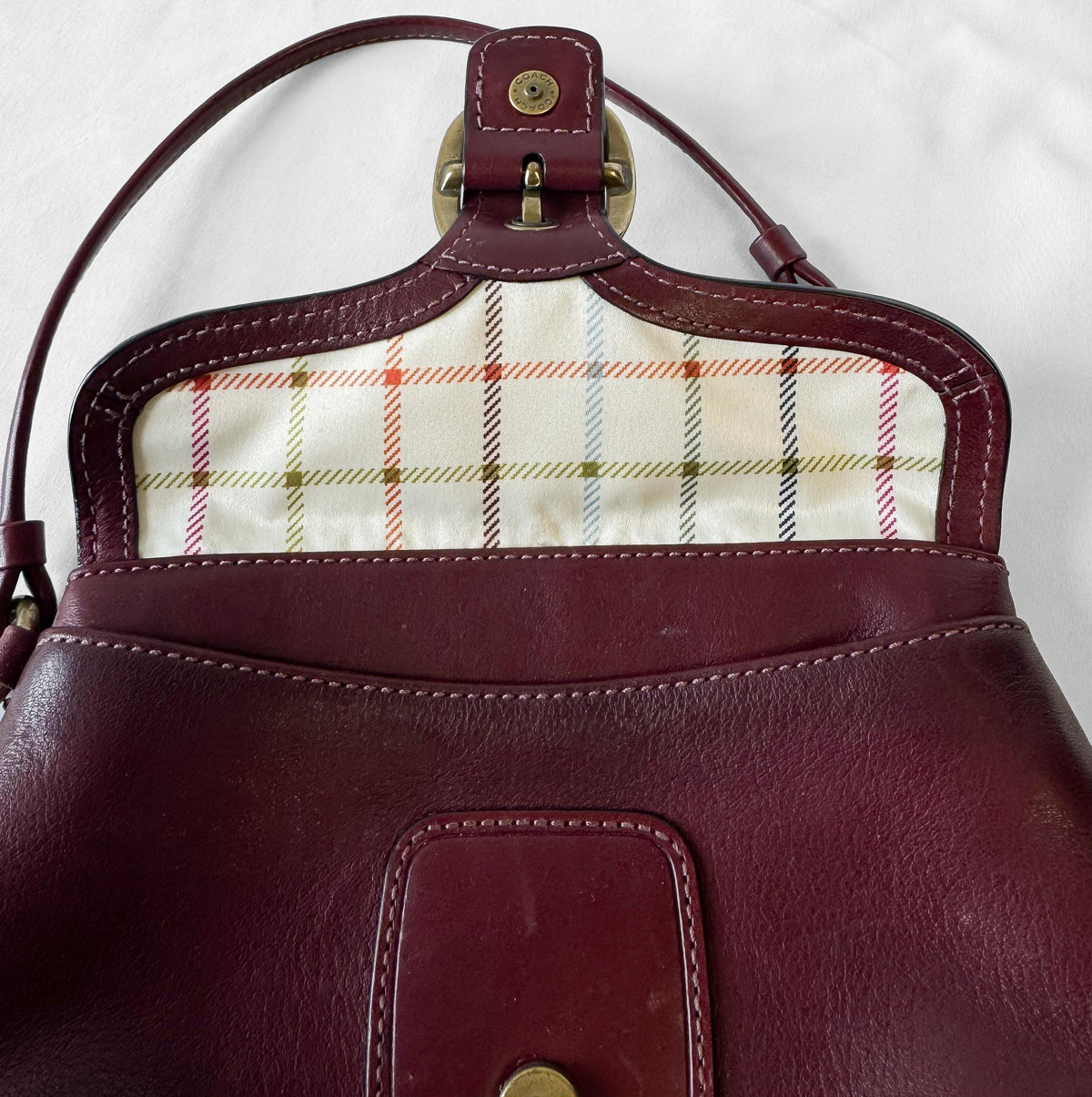 Y2K Coach Bleeker Burgundy Wine Leather Buckle Flap Wristlet, Vintage Unique Coach Bag