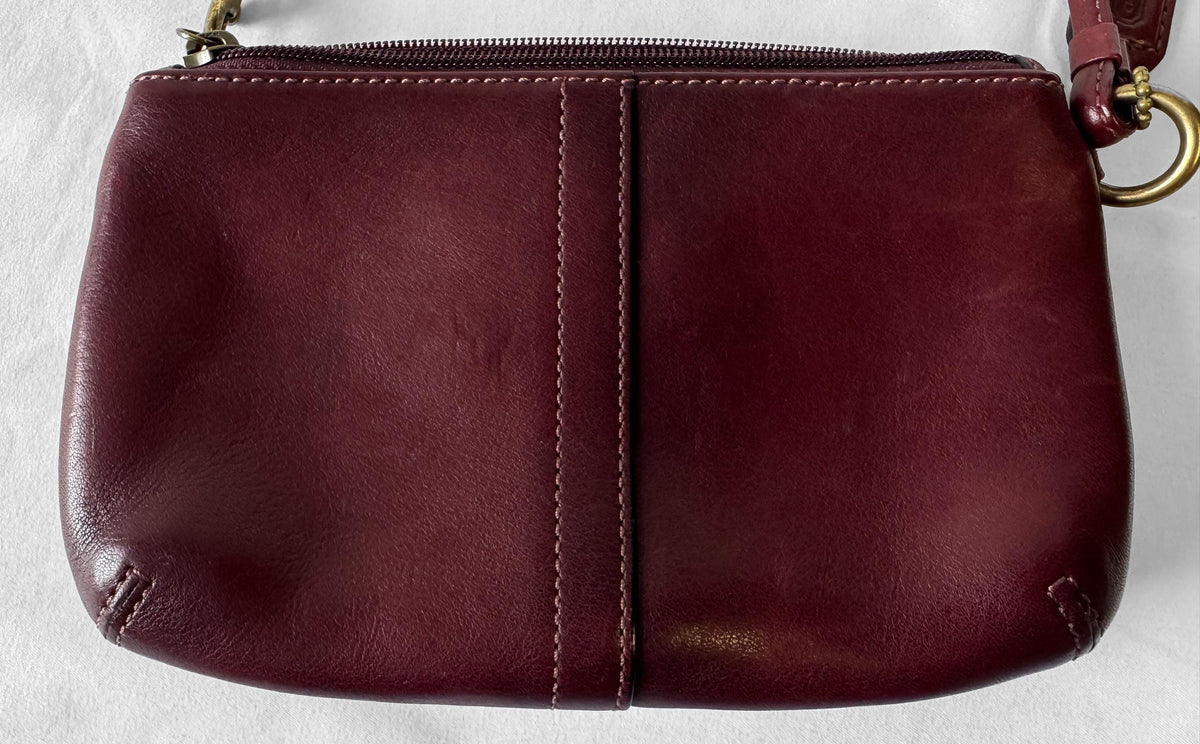 Y2K Coach Bleeker Burgundy Wine Leather Buckle Flap Wristlet, Vintage Unique Coach Bag
