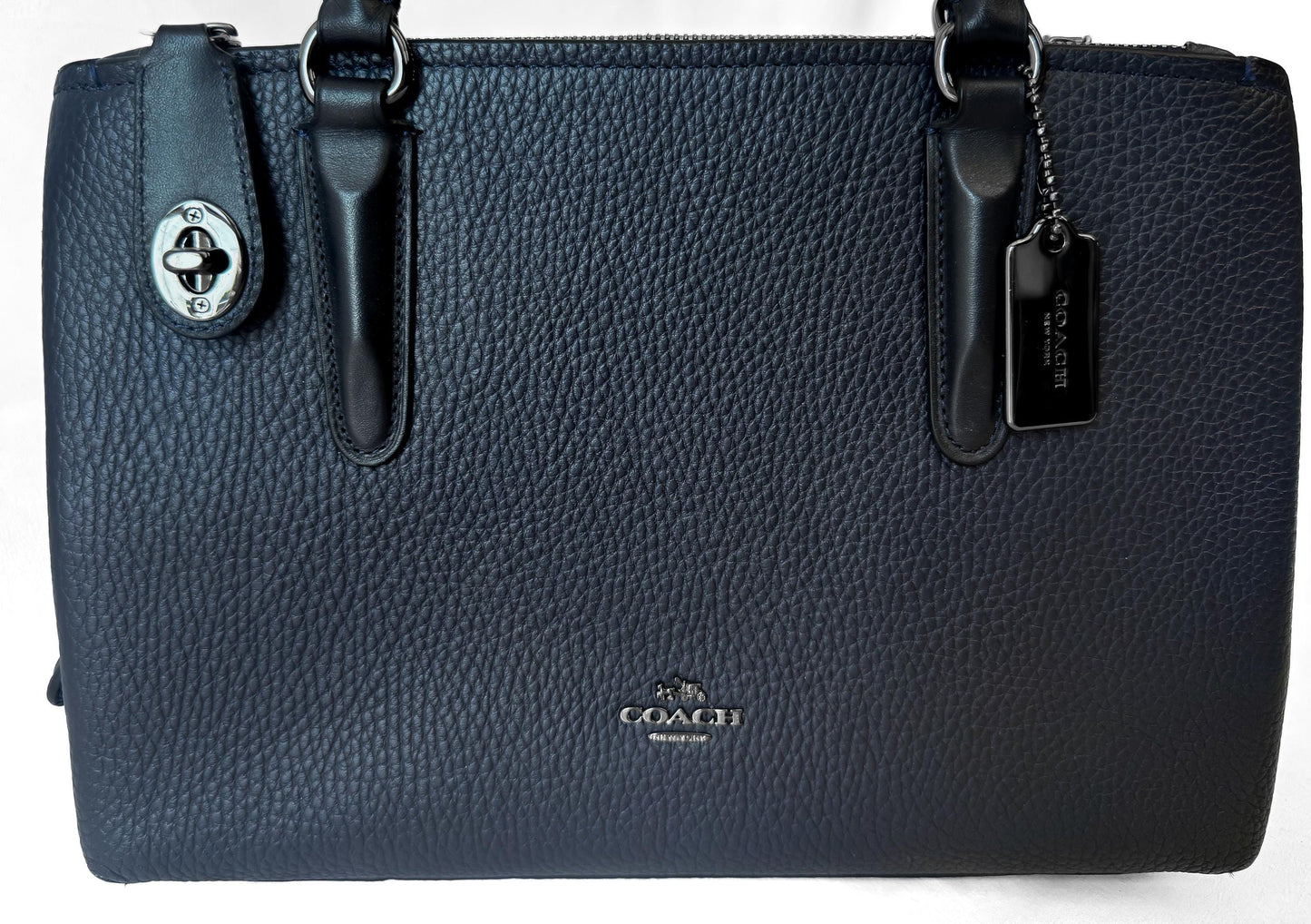 Modern Coach Brooklyn 28 Navy Blue Pebbled Leather Tote with Detachable Strap, Style #56839