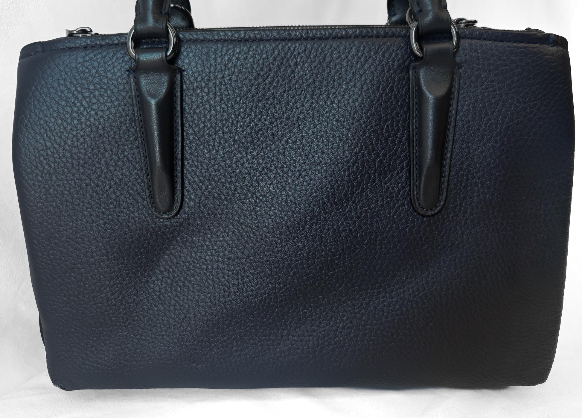 Modern Coach Brooklyn 28 Navy Blue Pebbled Leather Tote with Detachable Strap, Style #56839