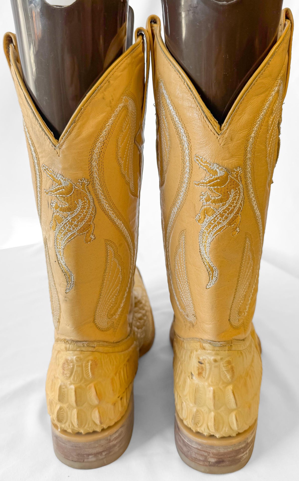 Vintage Style Campo Alegre Crocodile Caiman Golden Tan Embossed Leather Cowboy Boots, Men's Sz. 9, Unique Festival Rodeo Western Boots