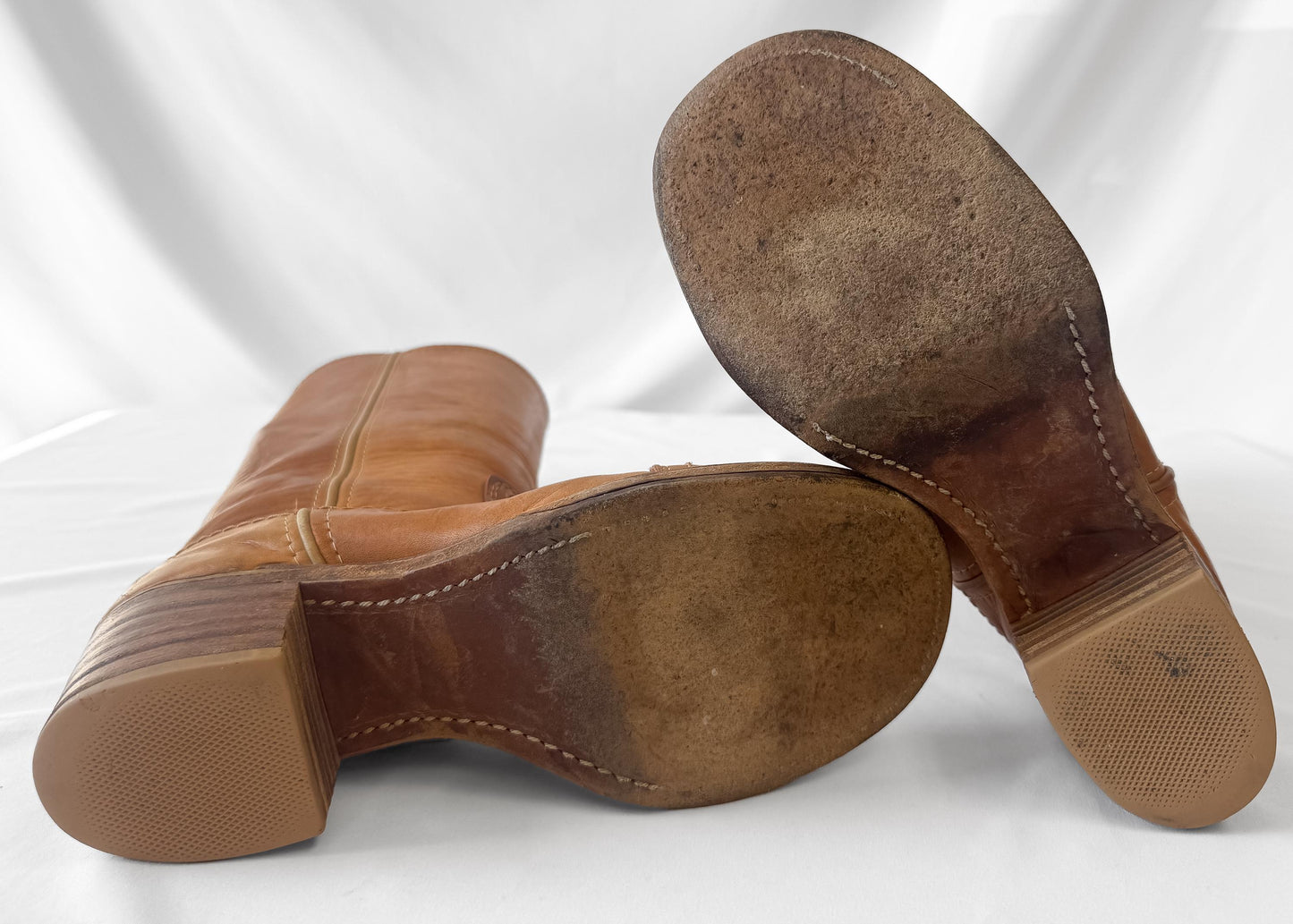 Vintage 70s Bort Carleton Tan Brown Leather Campus Style Knee High Boots, Approx. Women's Sz. 7