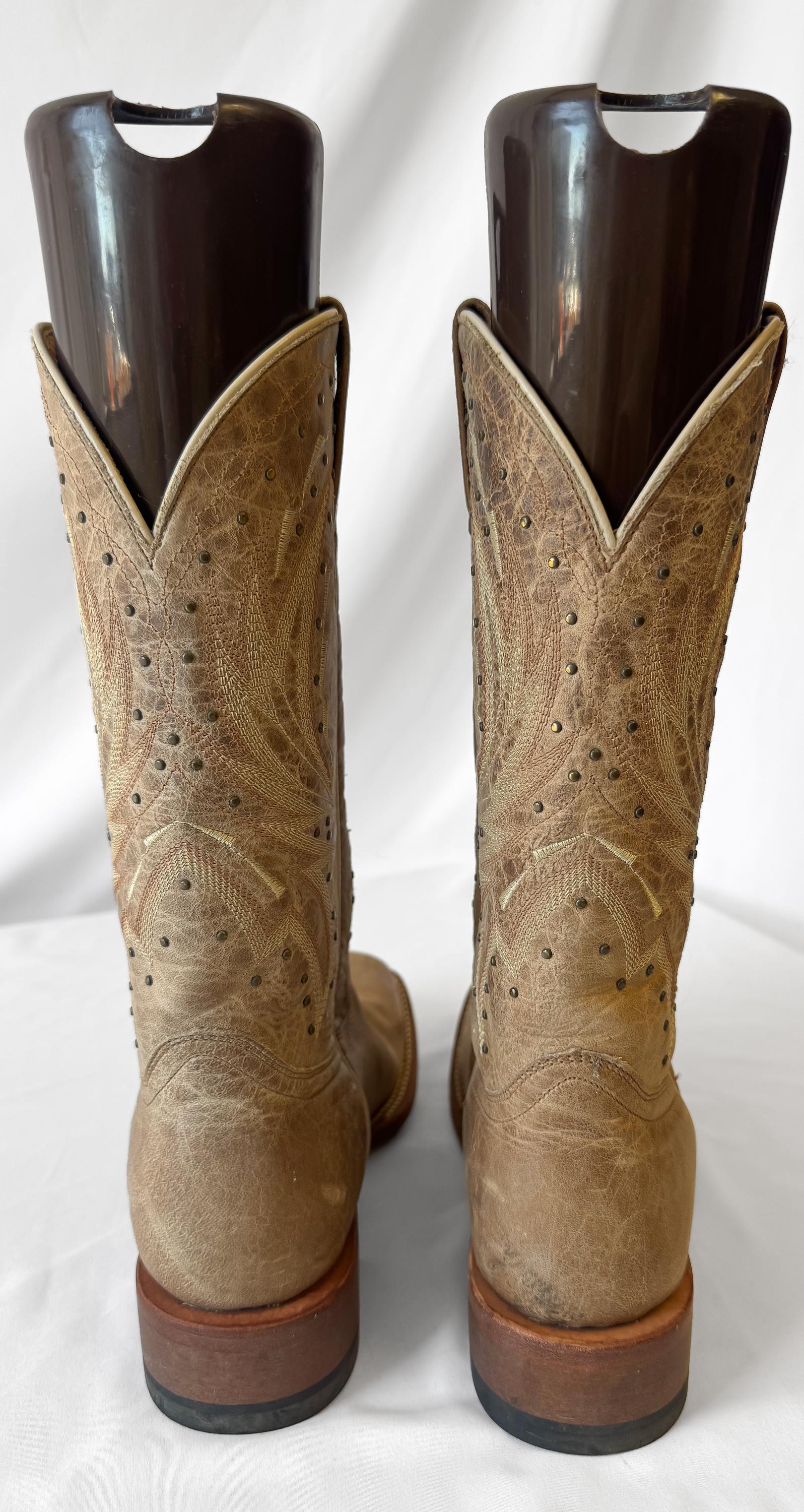 Vintage Style Shyanne Tan Studded Hybrid Leather TPU Imogen Cowboy Boots, Women's Sz. 9M, Unique Western Festival Style Boots