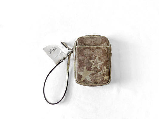 NWT Y2K Coach Beige Heritage Star Multi Purpose Pouch Wristlet Wallet
