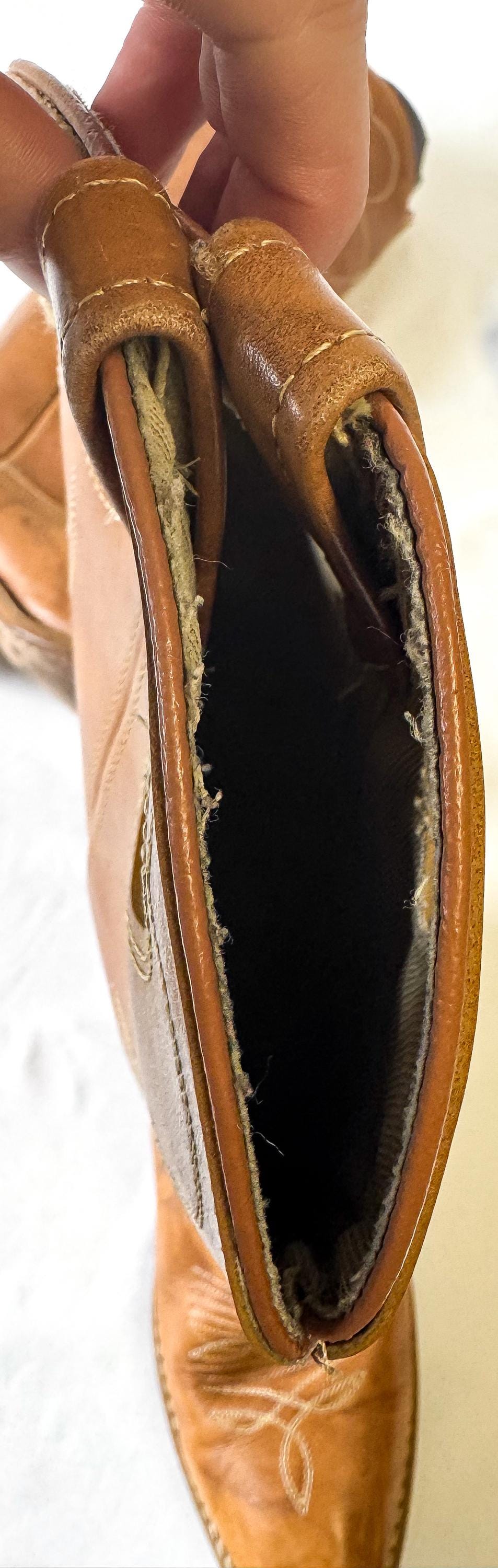 Vintage 80s Acme Camel Tan Brown Buckaroo Leather Cowboy Boots, Women's Sz. 8M, Vintage Western Festival Cowgirl Boots