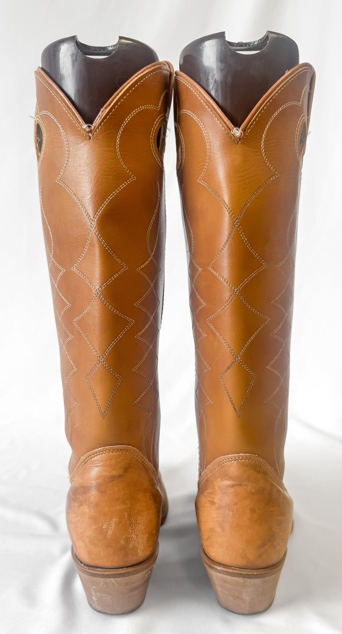 Vintage 80s Acme Camel Tan Brown Buckaroo Leather Cowboy Boots, Women's Sz. 8M, Vintage Western Festival Cowgirl Boots