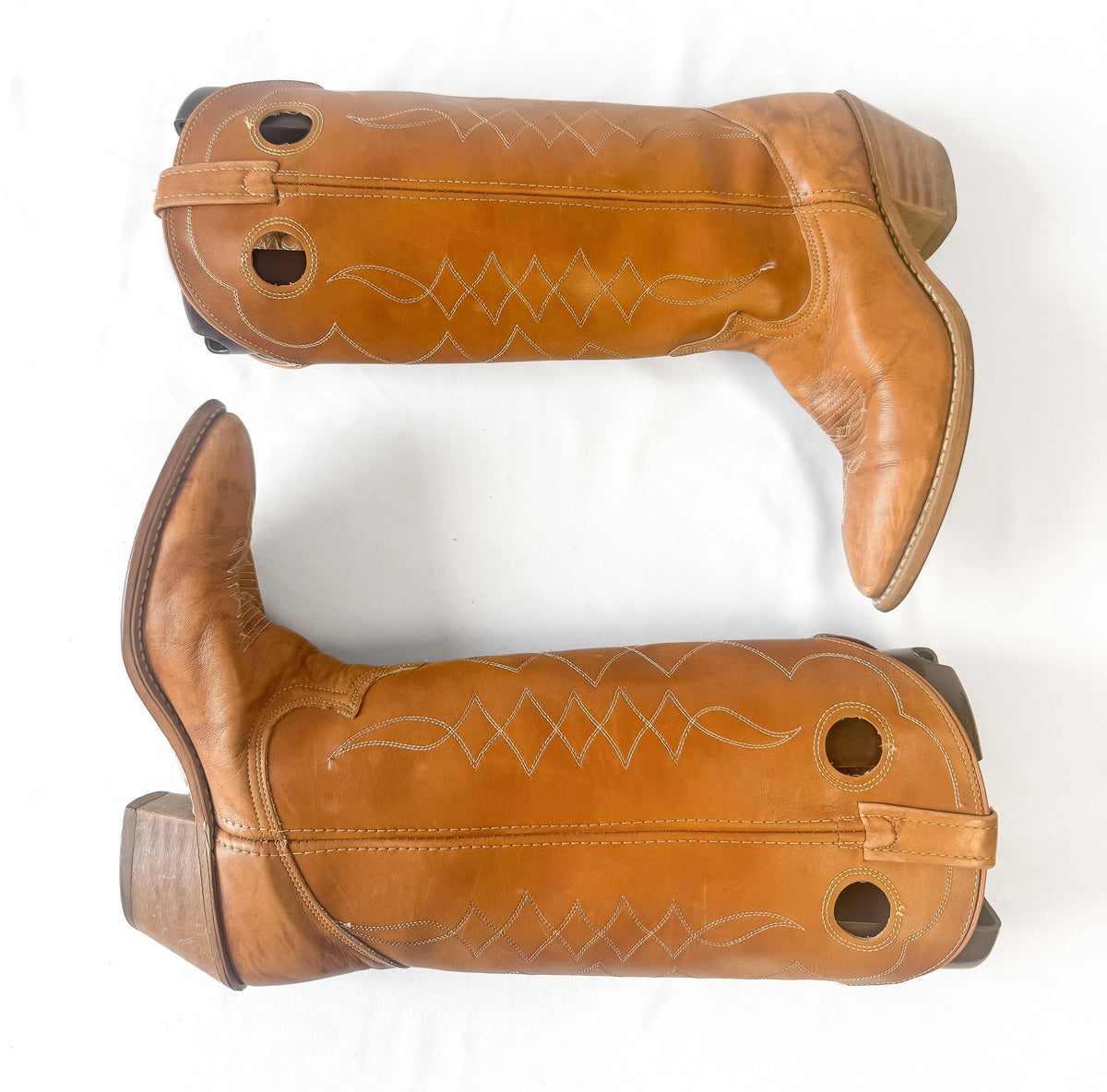Vintage 80s Acme Camel Tan Brown Buckaroo Leather Cowboy Boots, Women's Sz. 8M, Vintage Western Festival Cowgirl Boots