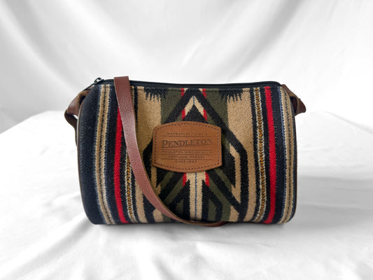 Vintage Style Pendleton Tan Multicolor Aztec Southwest Print Wool Crossbody Bag, Unique Western Style Handbag