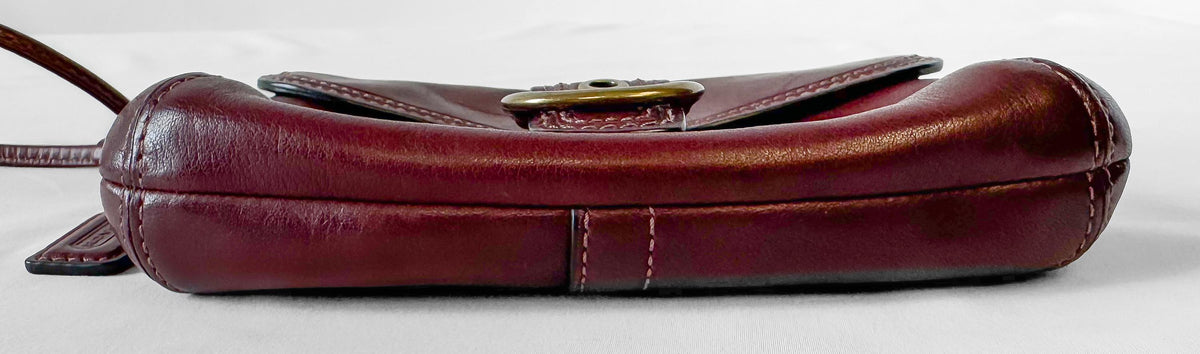Y2K Coach Bleeker Burgundy Wine Leather Buckle Flap Wristlet, Vintage Unique Coach Bag