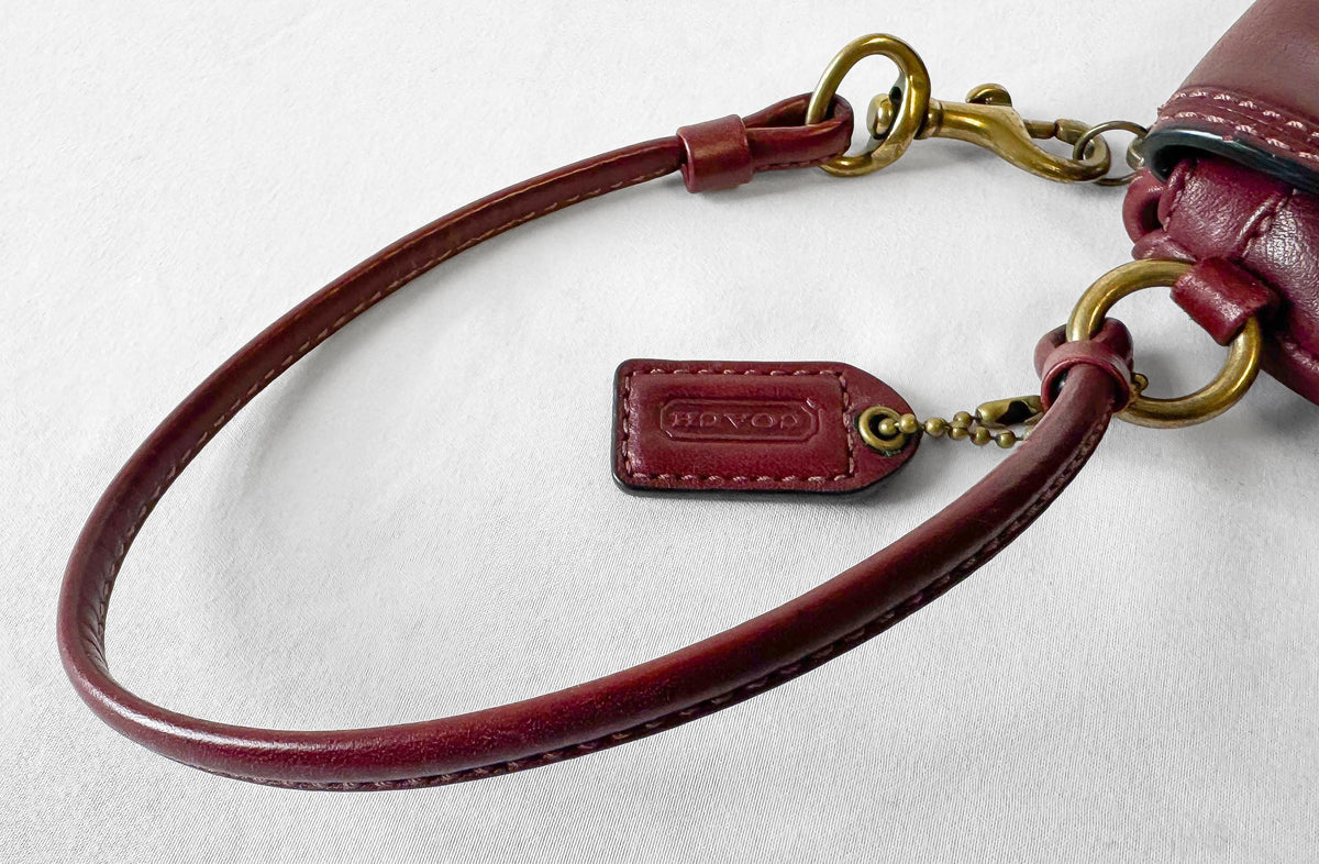 Y2K Coach Bleeker Burgundy Wine Leather Buckle Flap Wristlet, Vintage Unique Coach Bag