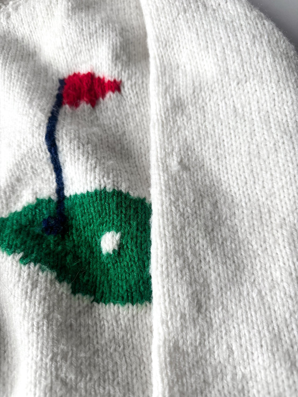 Vintage 50s White "Fore" Golf Themed Print Cowichan Zip Up Handknit Cardigan Sweater, Approx. Women's Sz. S