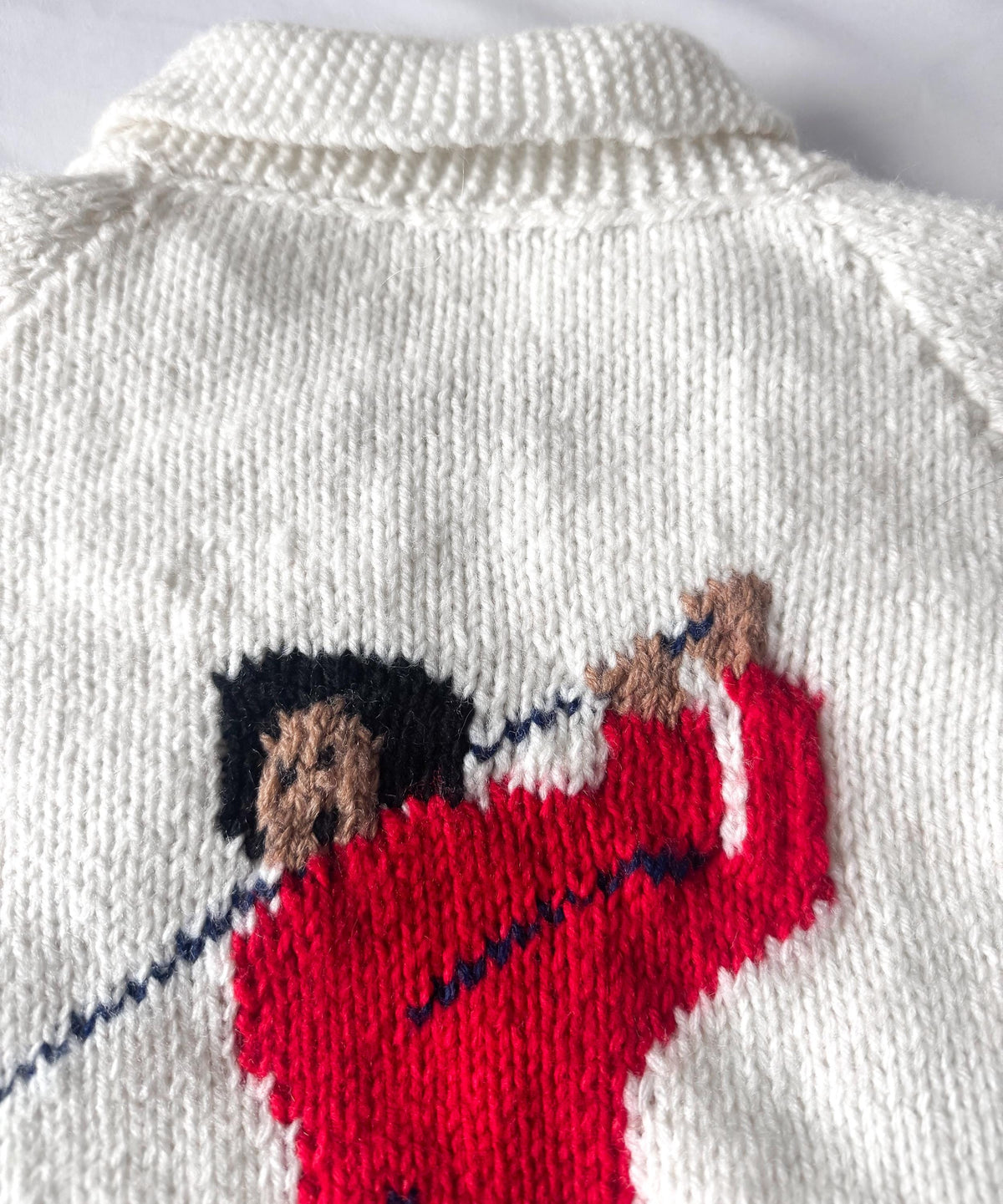 Vintage 50s White "Fore" Golf Themed Print Cowichan Zip Up Handknit Cardigan Sweater, Approx. Women's Sz. S