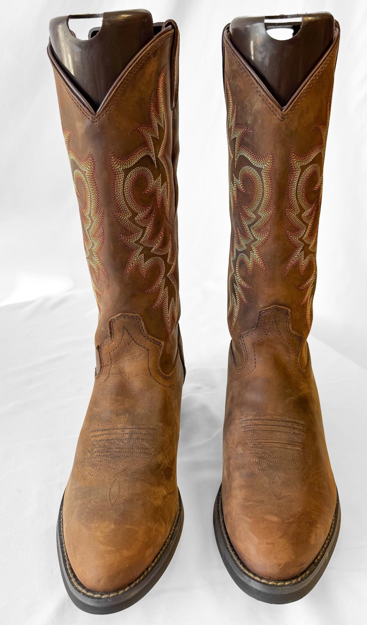 Vintage Style Justin Stampede Brown Leather Western Cowboy Boots, Style 2551, Men's Sz. 10D