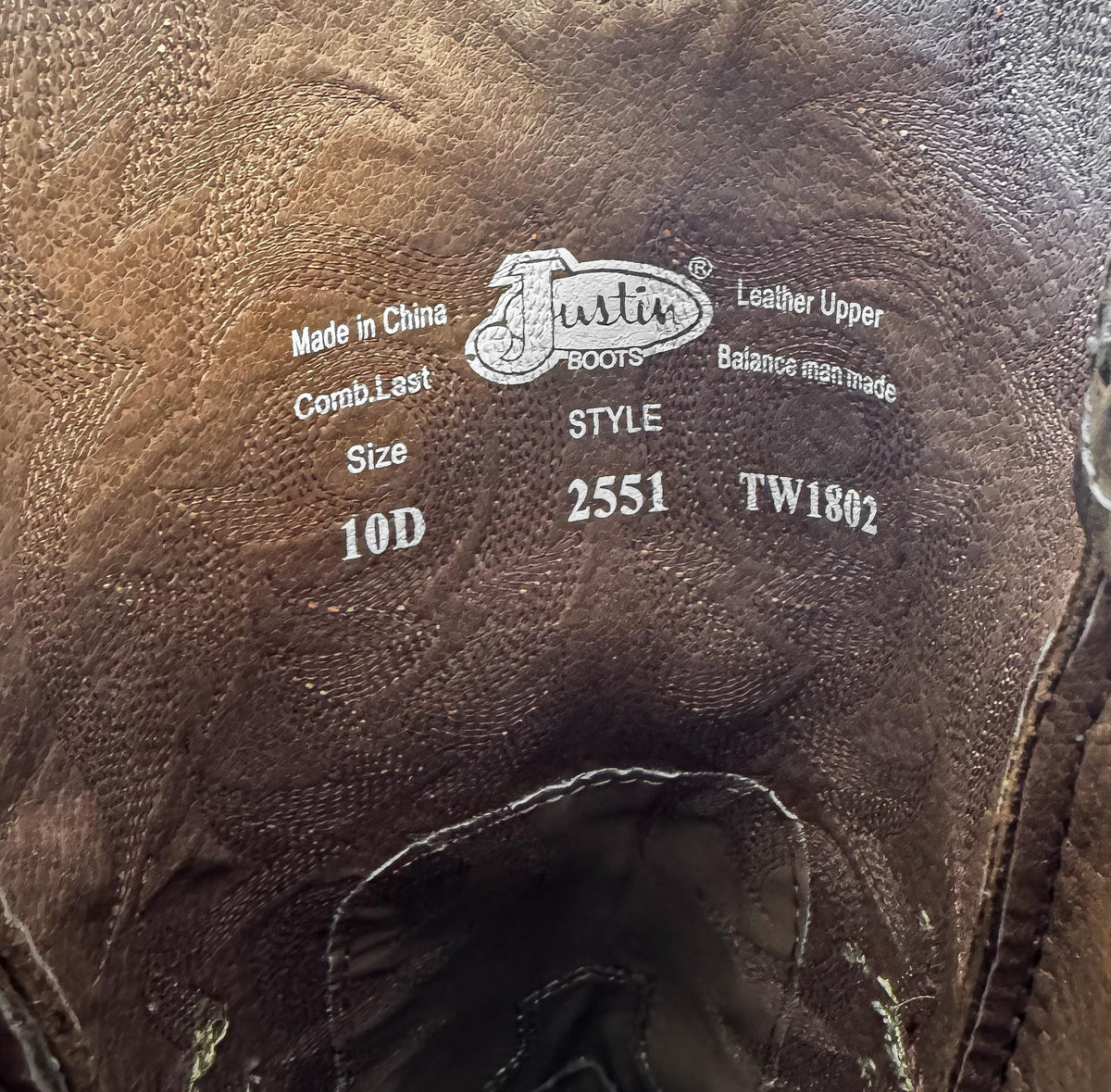 Vintage Style Justin Stampede Brown Leather Western Cowboy Boots, Style 2551, Men's Sz. 10D