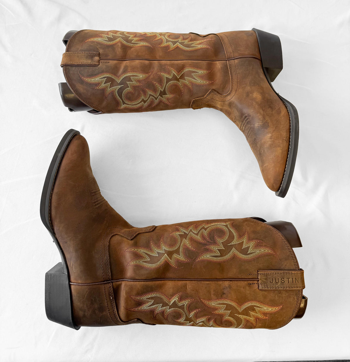 Vintage Style Justin Stampede Brown Leather Western Cowboy Boots, Style 2551, Men's Sz. 10D