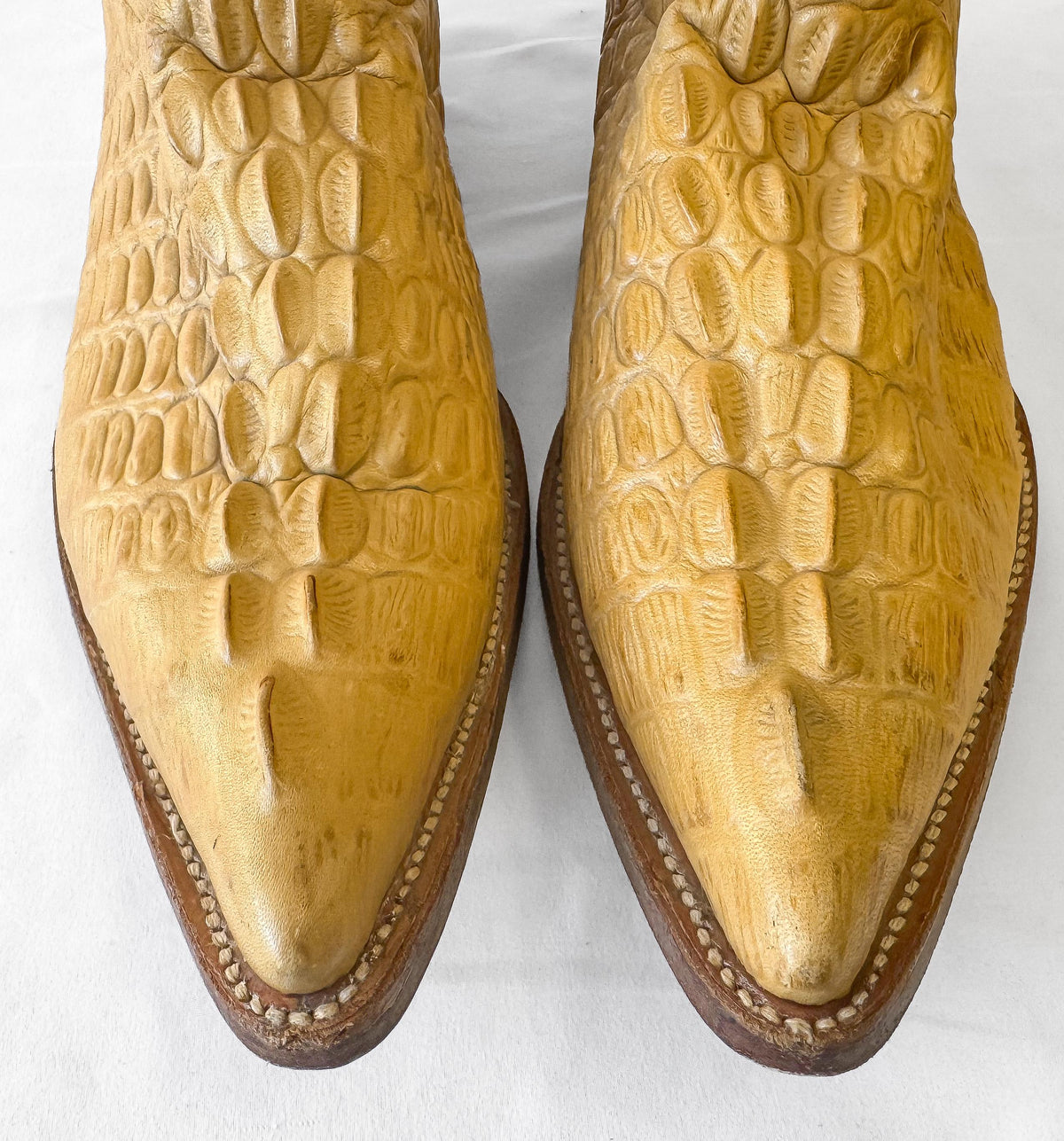 Vintage Style Campo Alegre Crocodile Caiman Golden Tan Embossed Leather Cowboy Boots, Men's Sz. 9, Unique Festival Rodeo Western Boots