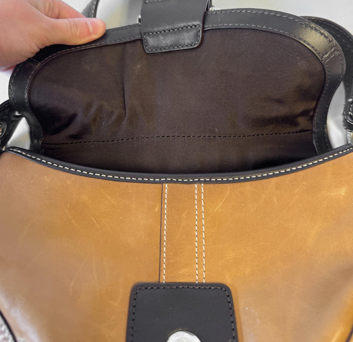 Y2K Coach Soho Small British Tan Color Block Leather Shoulder Bag, Style #10909