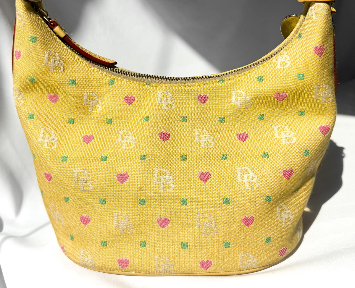 Y2K Dooney and Bourke Yellow Sweetheart Monogram Hobo Shoulder Bag