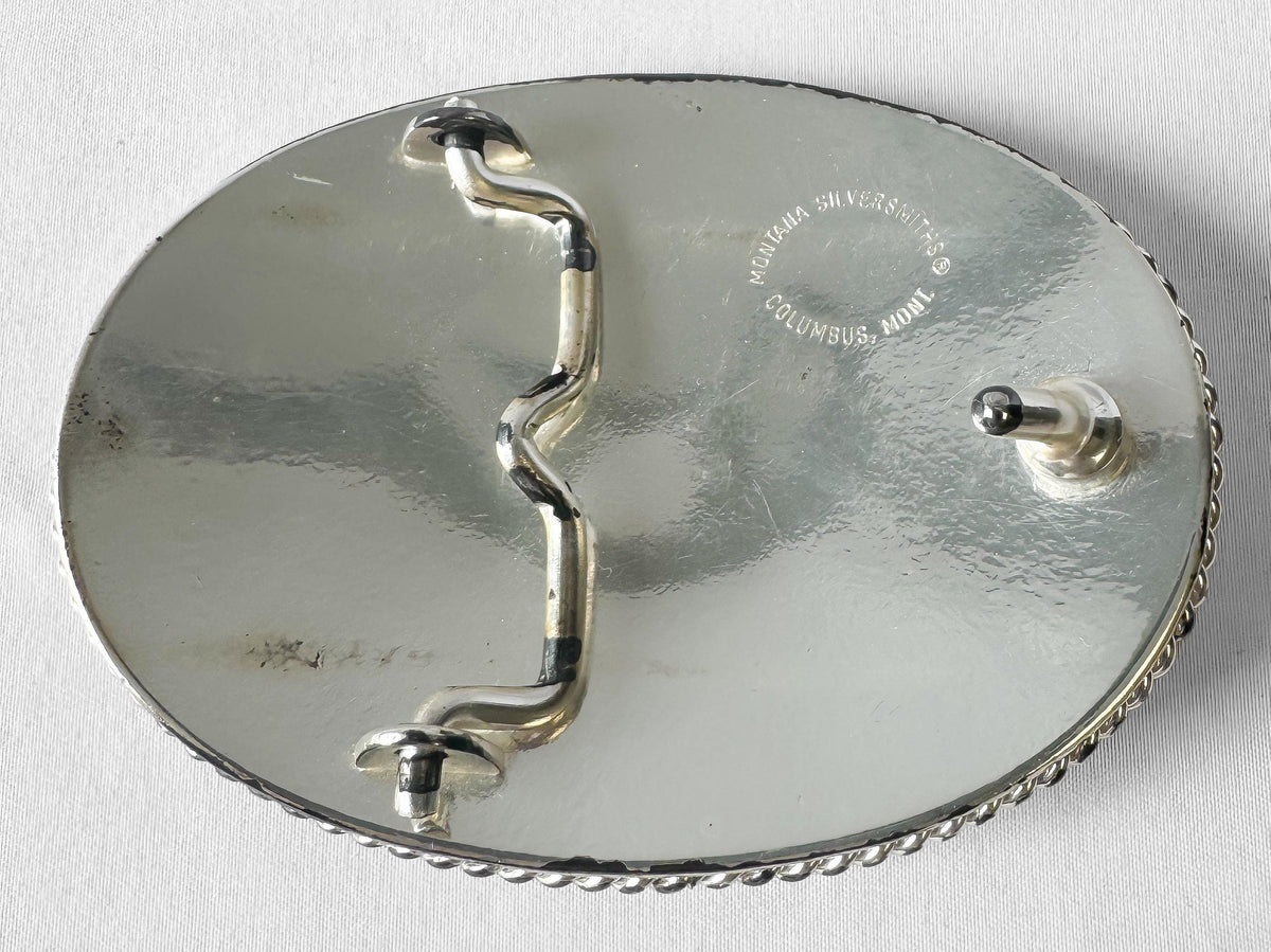 Vintage Montana Silversmiths Two Toned Eagle Floral Engraved Belt Buckle