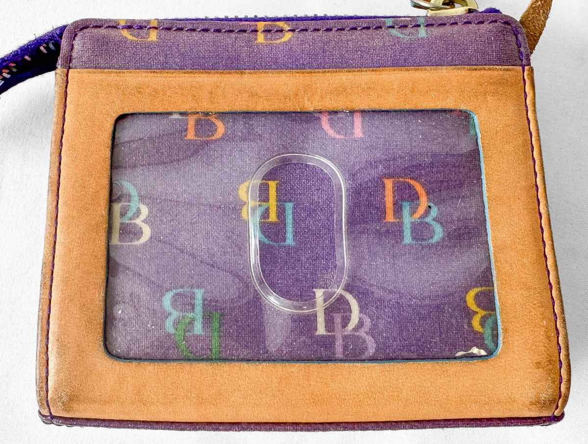 Y2K Dooney and Bourke Purple Rainbow Monogram Heart Coin Case Key Wallet Pouch