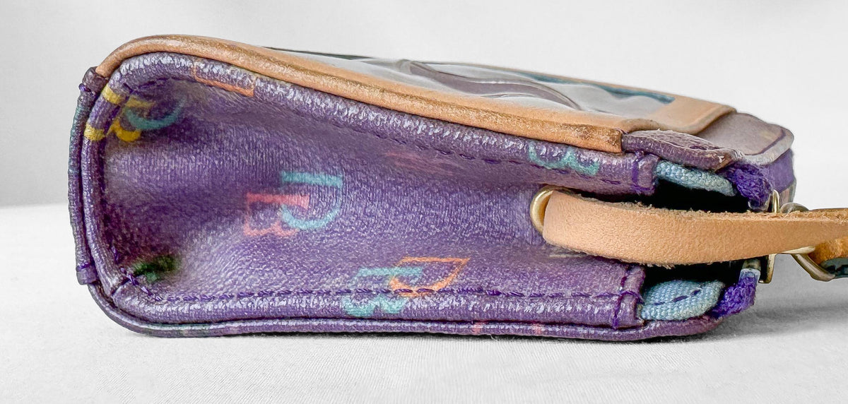 Y2K Dooney and Bourke Purple Rainbow Monogram Heart Coin Case Key Wallet Pouch