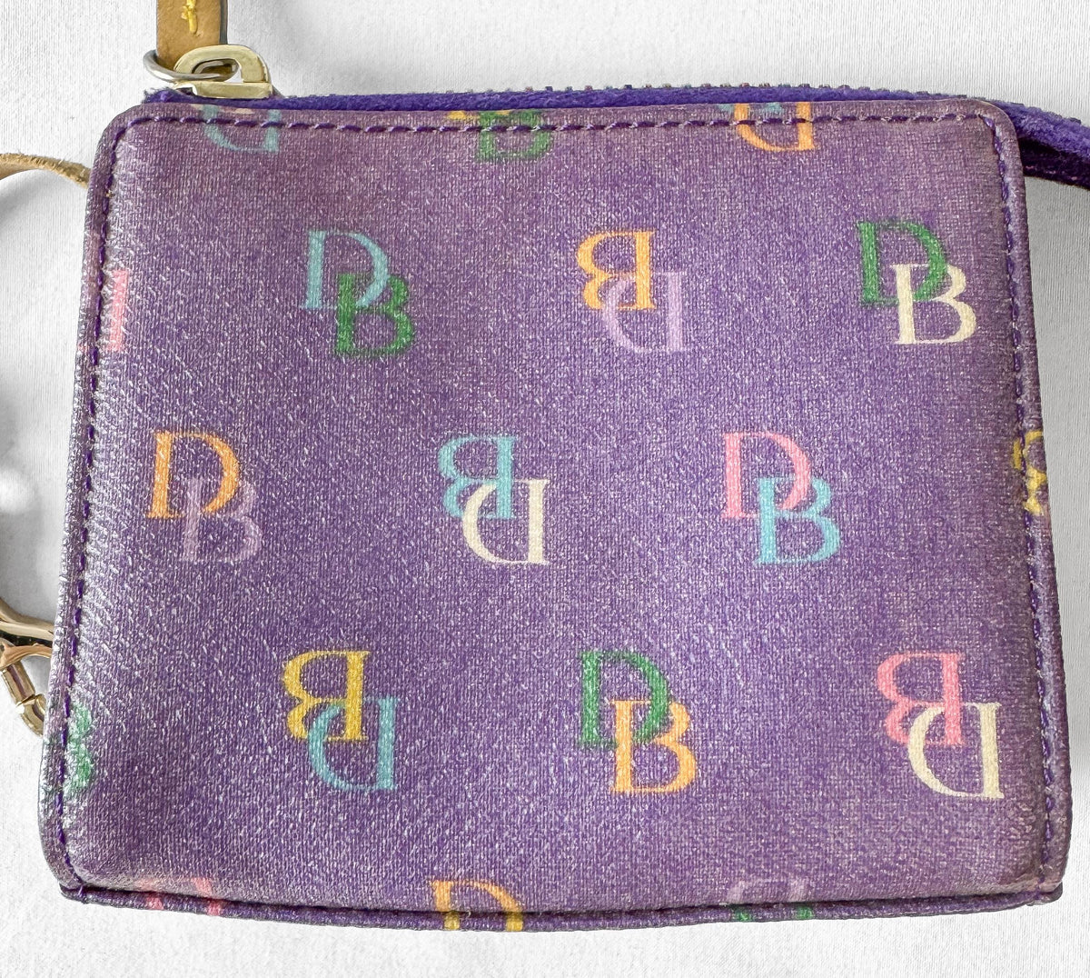 Y2K Dooney and Bourke Purple Rainbow Monogram Heart Coin Case Key Wallet Pouch