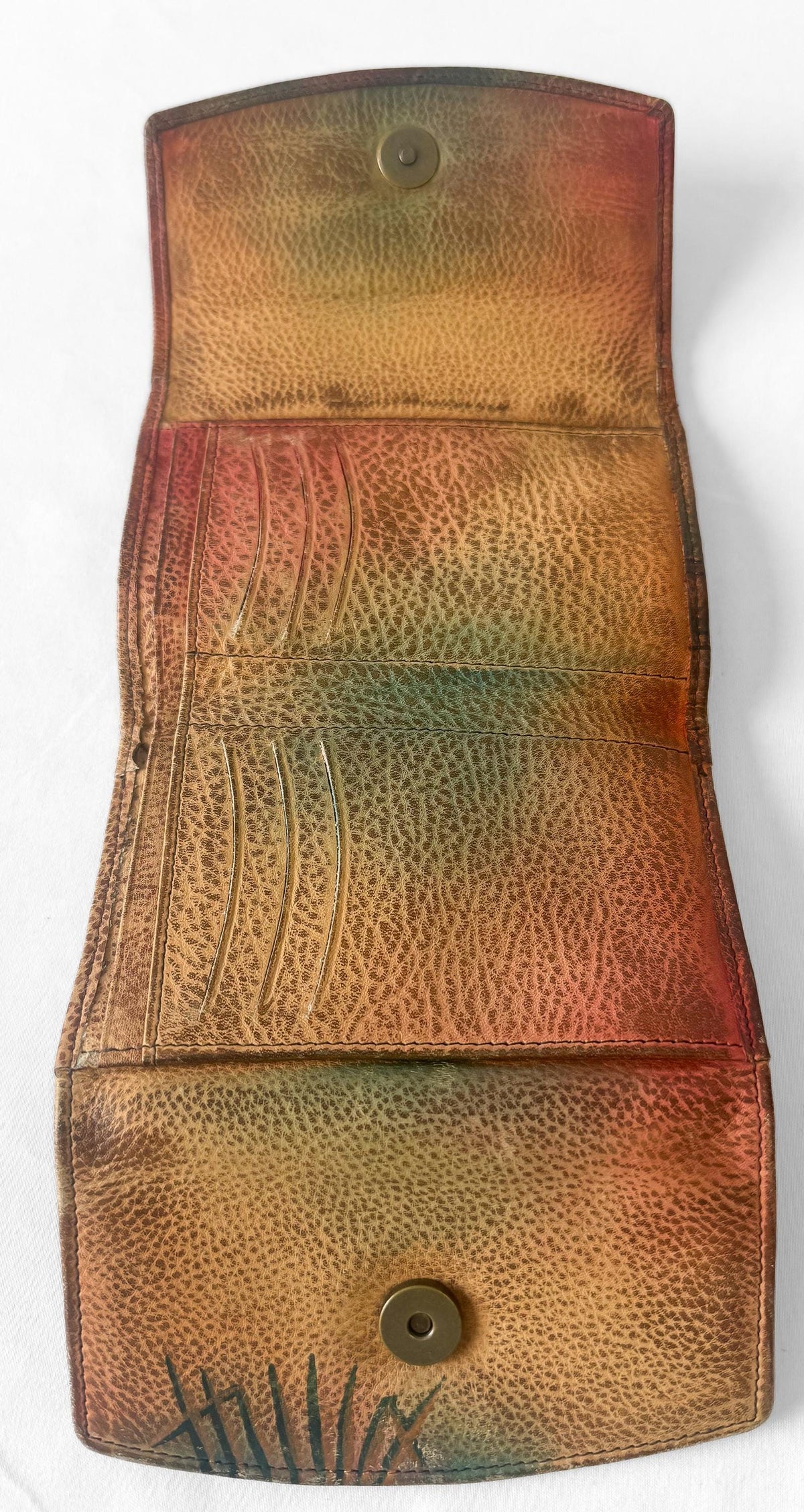 Anushka Multicolor Floral Butterfly Hand Painted Leather Wallet, Unique Boho Style Wallet