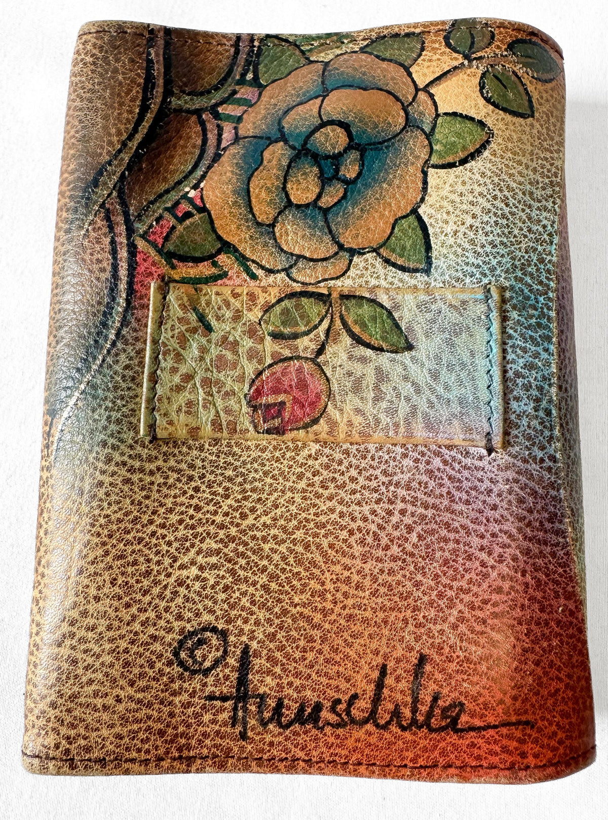 Anushka Multicolor Floral Butterfly Hand Painted Leather Wallet, Unique Boho Style Wallet