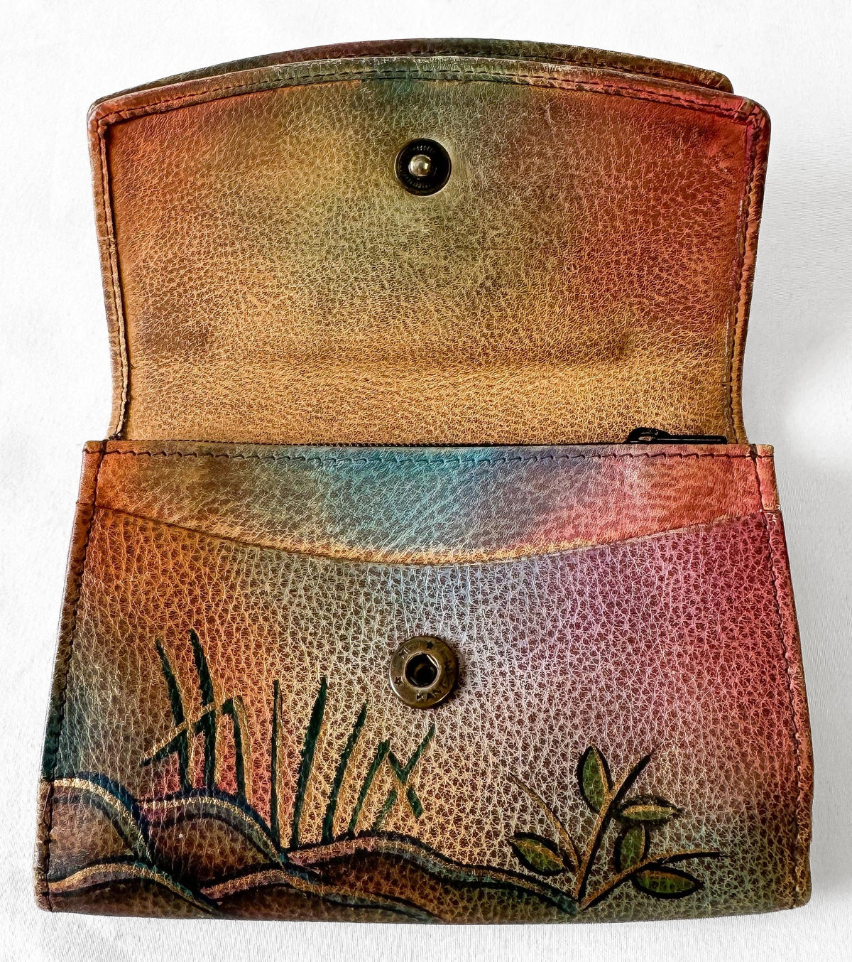 Anushka Multicolor Floral Butterfly Hand Painted Leather Wallet, Unique Boho Style Wallet
