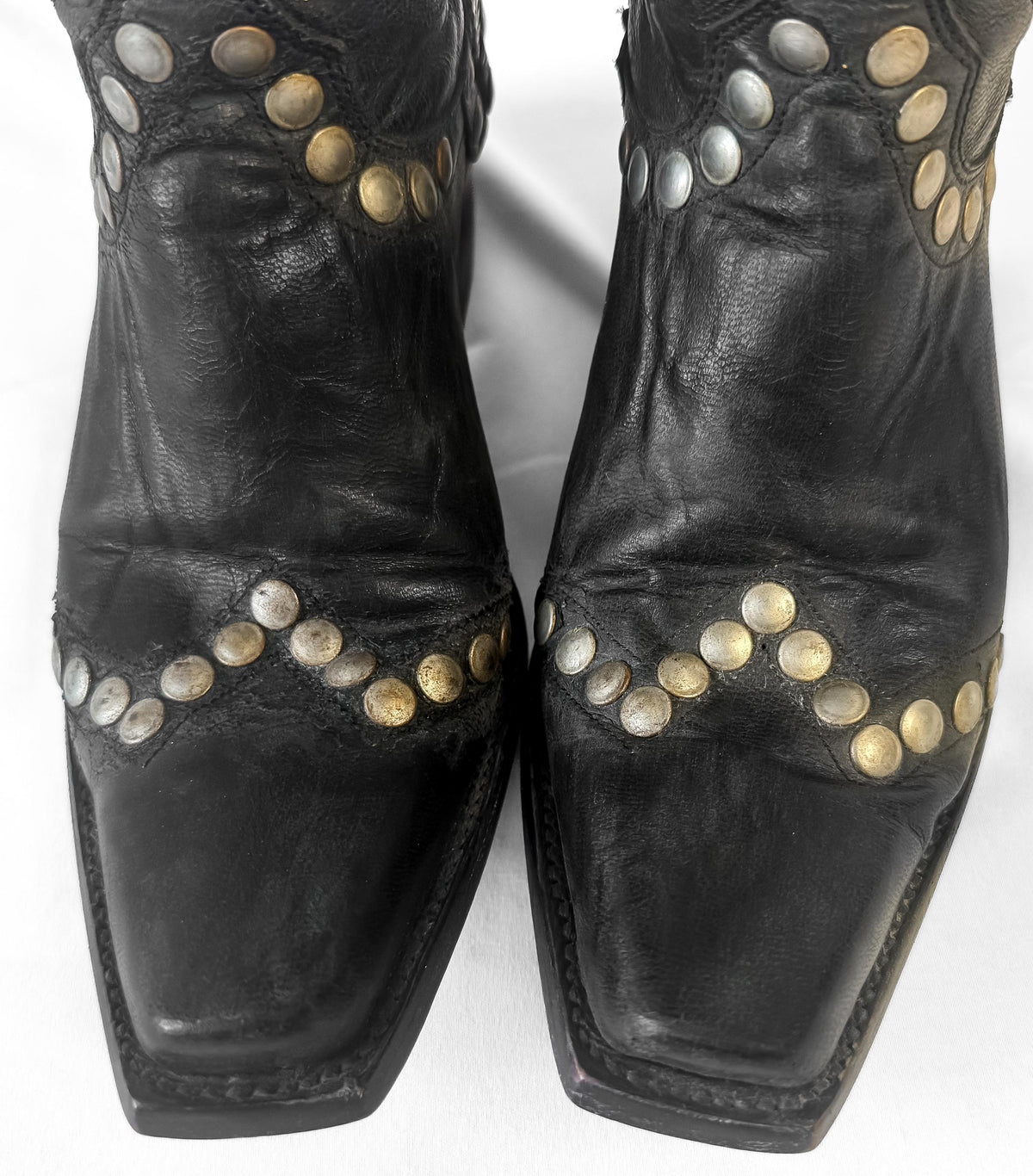 Vintage Style Old Gringo "Rockrazz" Black Studded Leather Knee High Cowboy Western Boots, Women's Sz. 6.5B
