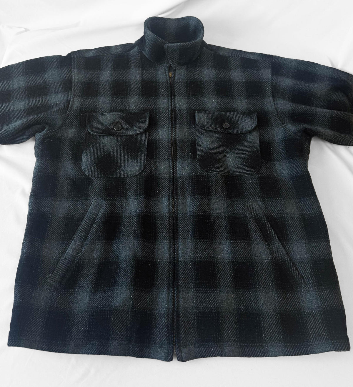 Vintage Style Pendleton Dark Teal Blue Plaid Wool Field Jacket, Men's Sz. L