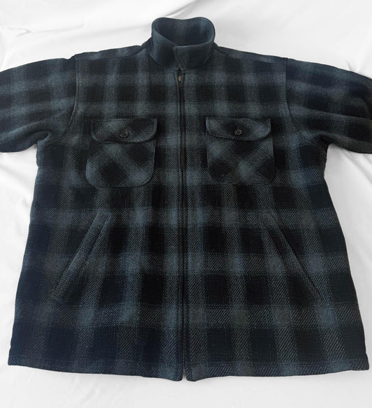 Vintage Style Pendleton Dark Teal Blue Plaid Wool Field Jacket, Men's Sz. L