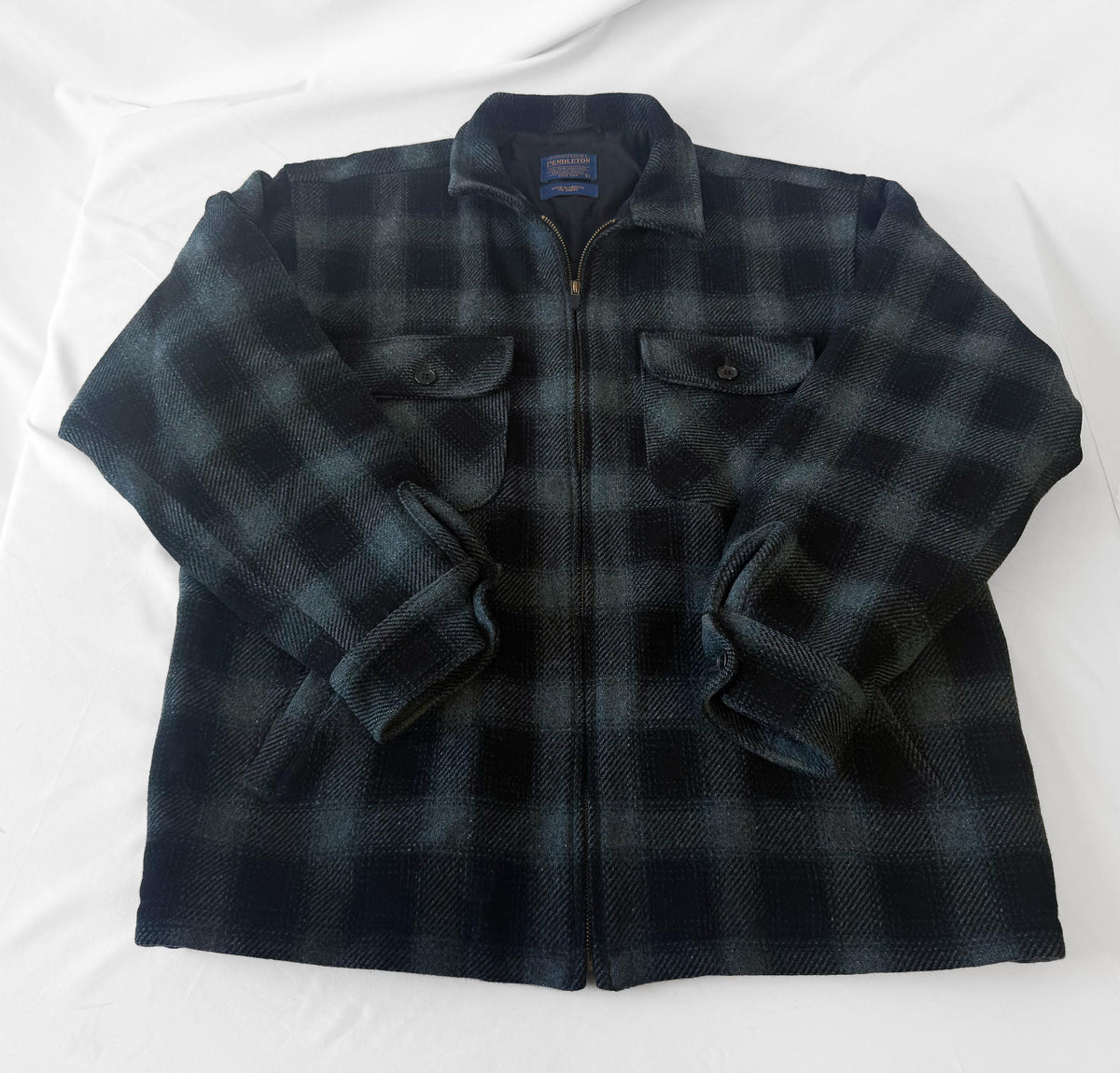 Vintage Style Pendleton Dark Teal Blue Plaid Wool Field Jacket, Men's Sz. L