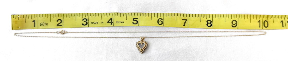 Vintage 10K Yellow Gold Round Cut Diamond Heart 20 Inch Pendant Necklace