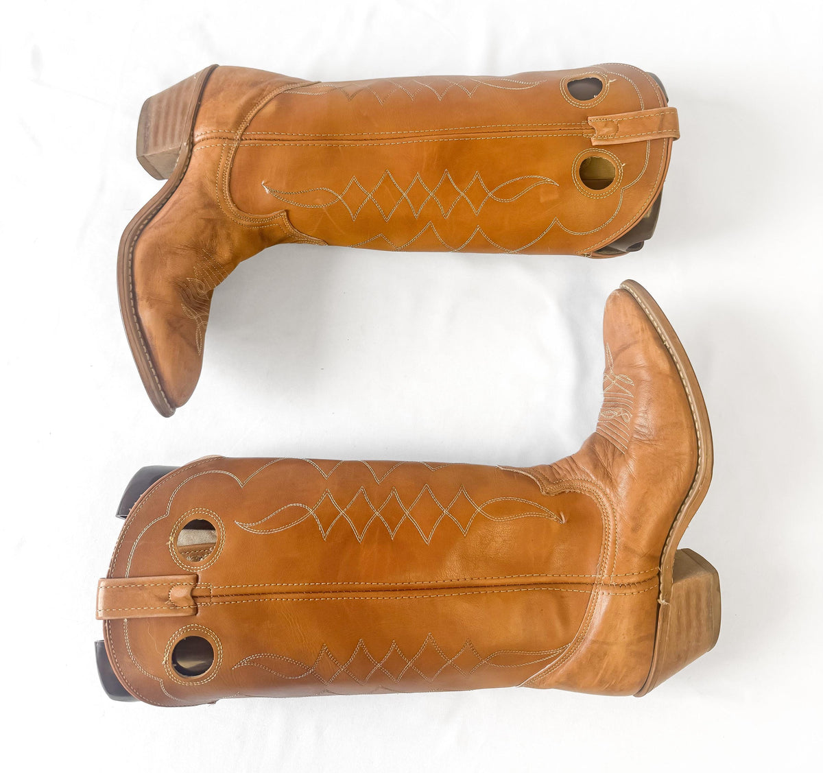 Vintage 80s Acme Camel Tan Brown Buckaroo Leather Cowboy Boots, Women's Sz. 8M, Vintage Western Festival Cowgirl Boots