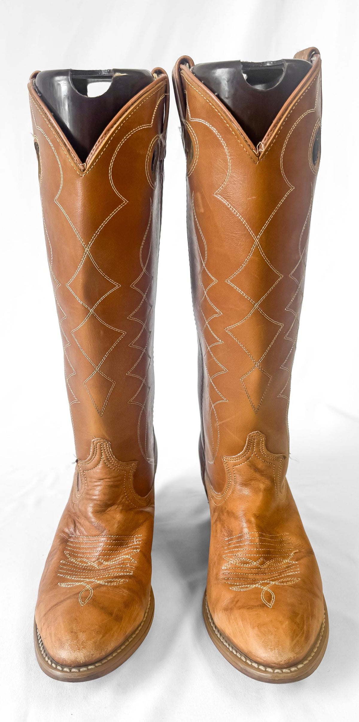 Vintage 80s Acme Camel Tan Brown Buckaroo Leather Cowboy Boots, Women's Sz. 8M, Vintage Western Festival Cowgirl Boots