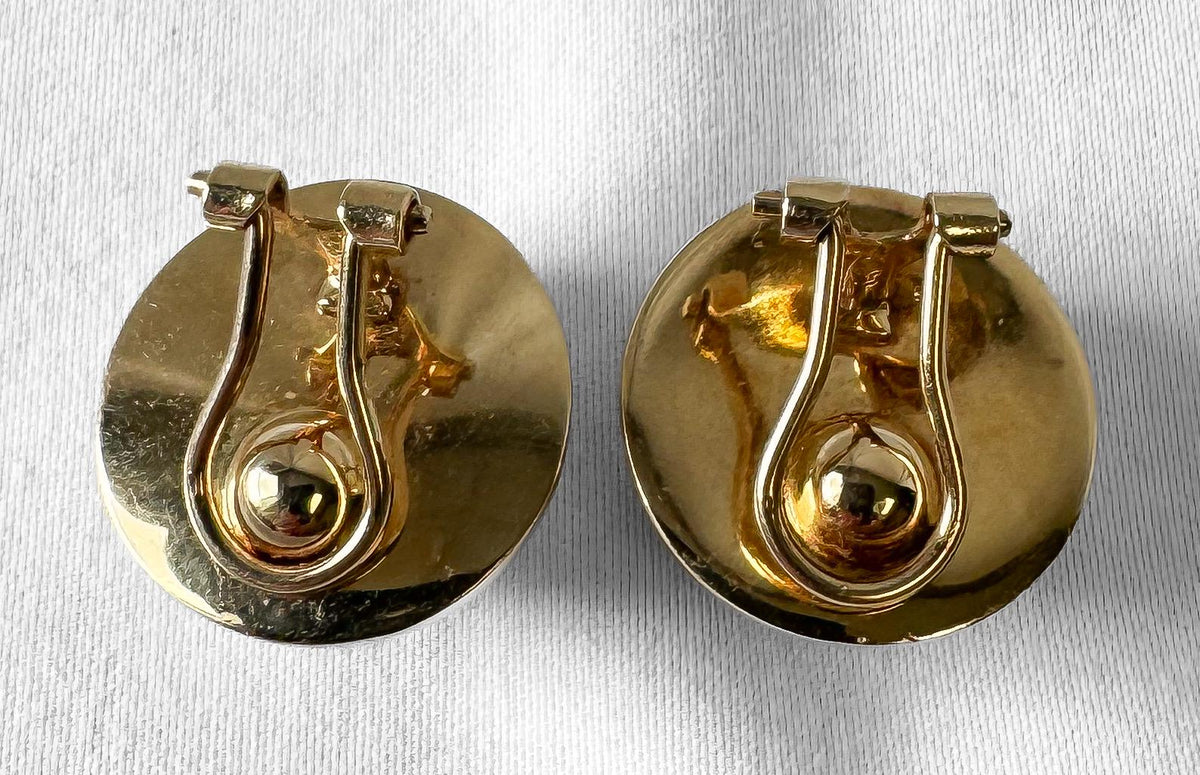 Vintage 14K George Carter Jessup Yellow Gold Globe Clip On Earrings