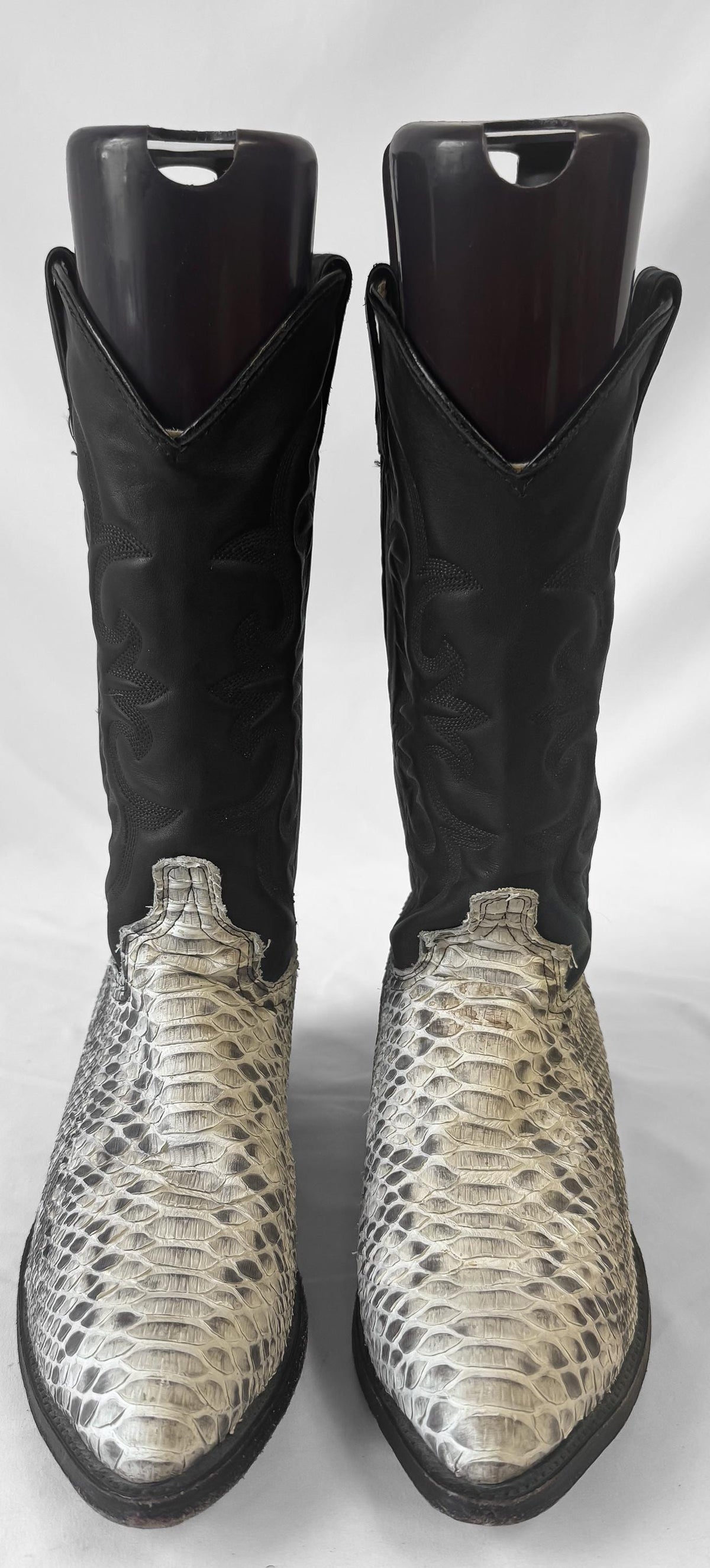 Vintage Abilene Off White Python Snakeskin Leather Cowboy Boots, Sz. 9.5D, Unique Statement Western Boots