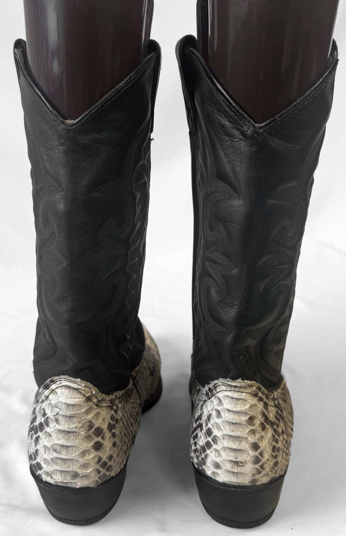 Vintage Abilene Off White Python Snakeskin Leather Cowboy Boots, Sz. 9.5D, Unique Statement Western Boots