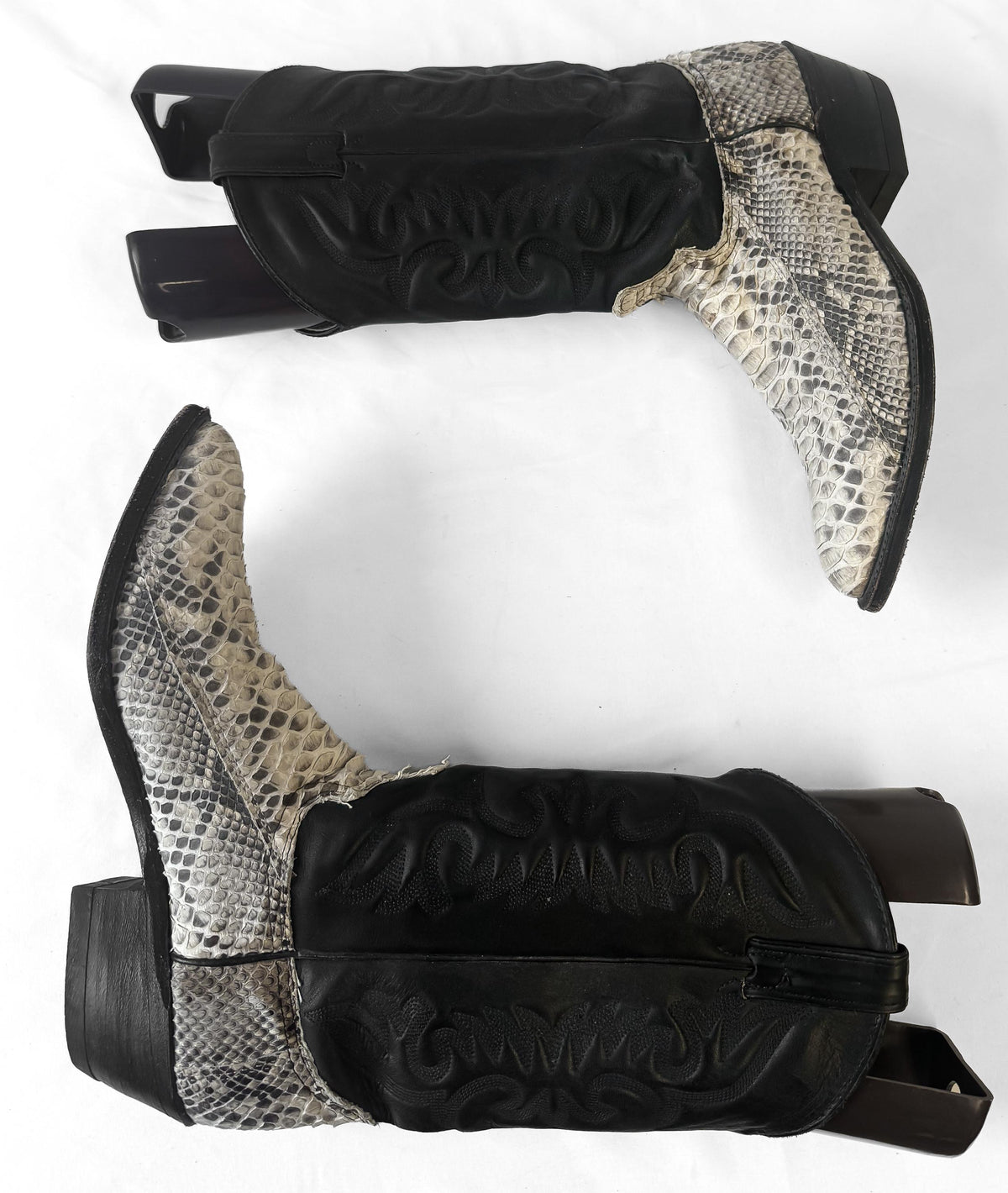 Vintage Abilene Off White Python Snakeskin Leather Cowboy Boots, Sz. 9.5D, Unique Statement Western Boots