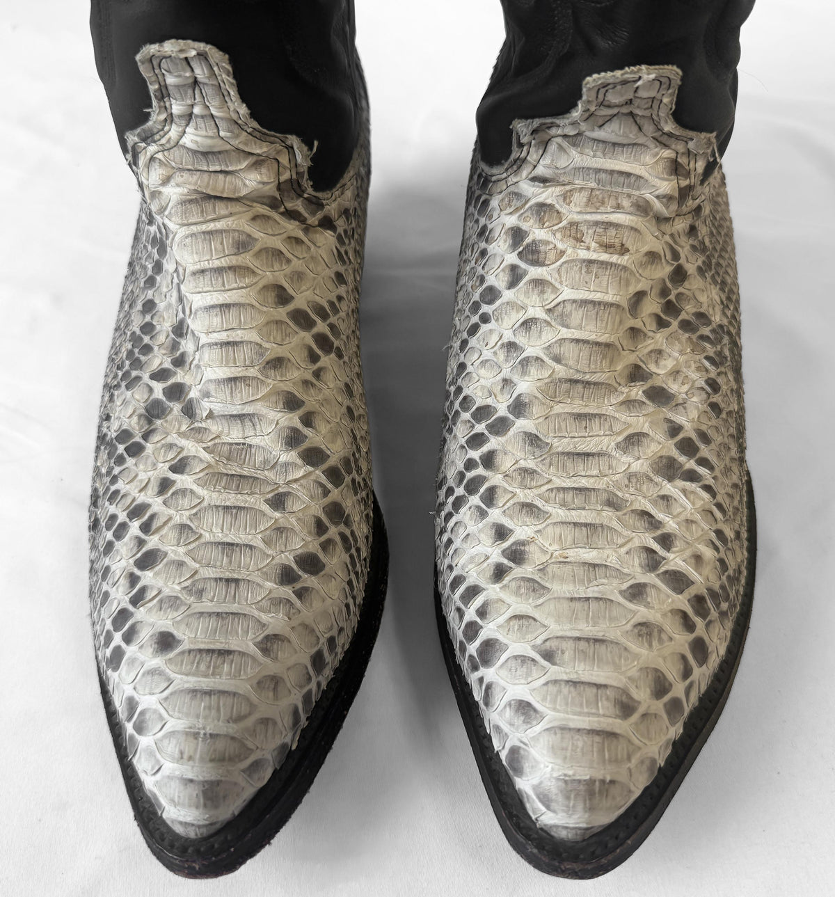 Vintage Abilene Off White Python Snakeskin Leather Cowboy Boots, Sz. 9.5D, Unique Statement Western Boots