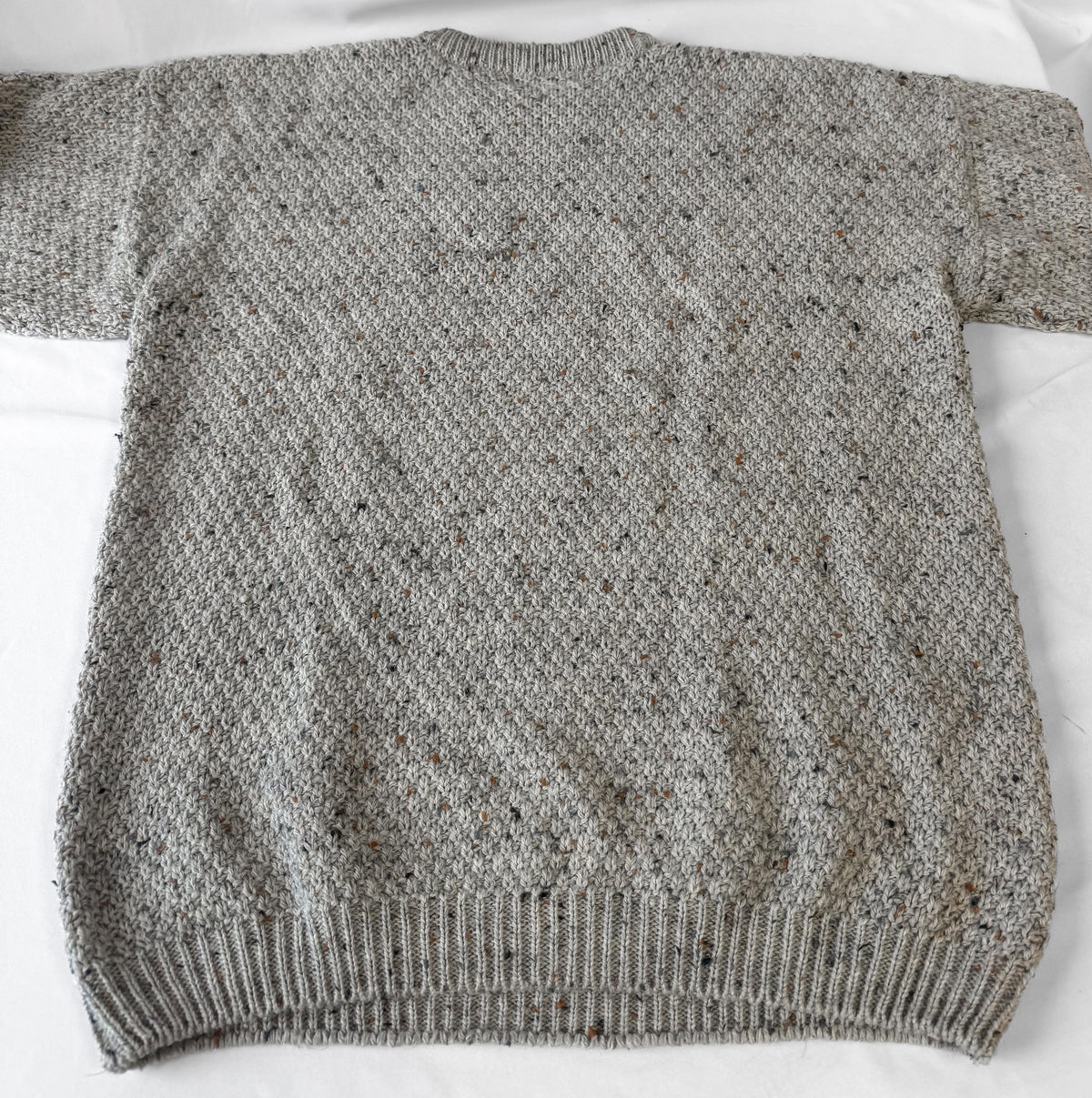 Vintage Gray/Beige Neutral Speckled Pure New Wool Knit Unisex Sweater, Men's Sz. L