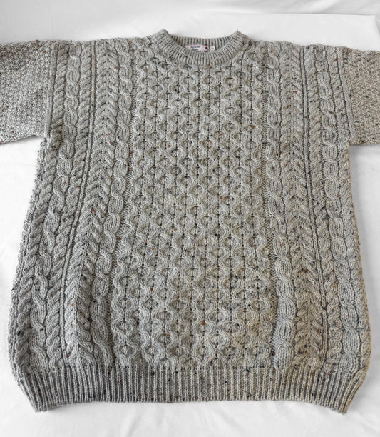 Vintage Gray/Beige Neutral Speckled Pure New Wool Knit Unisex Sweater, Men's Sz. L